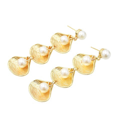 Pearl & 18K Gold-Plated Link Shell Drop Earrings