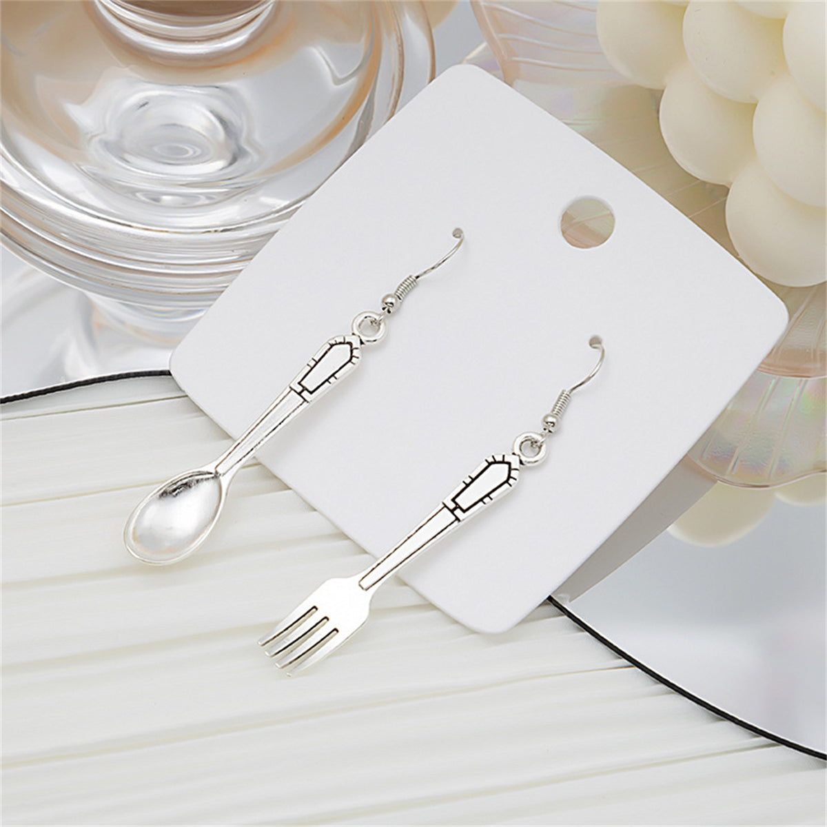 Silver-Plated Spoon & Fork Drop Earrings