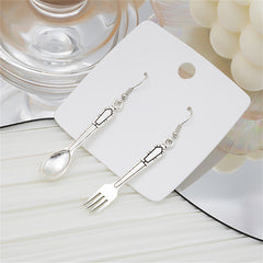 Silver-Plated Spoon & Fork Drop Earrings