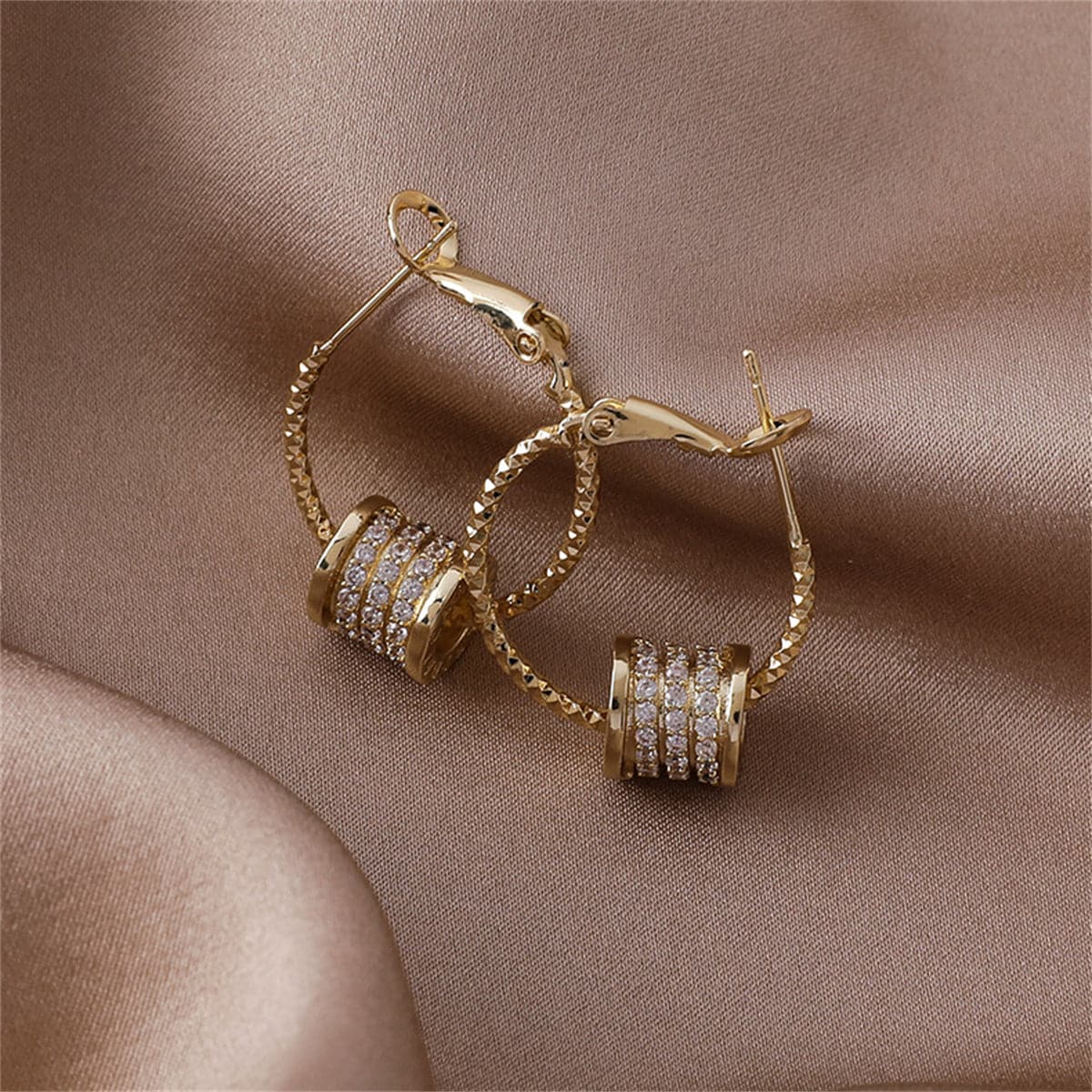 Cubic Zirconia & 18K Gold-Plated Pavé-Detail Coin Hoop Earrings
