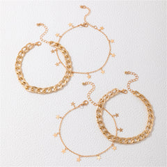 18K Gold-Plated Star Station & Curb Chain Anklet Set