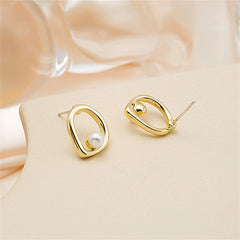 Pearl & 18K Gold-Plated Openwork Round Stud Earrings