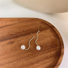 Cubic Zirconia & Pearl Linear Drop Earrings