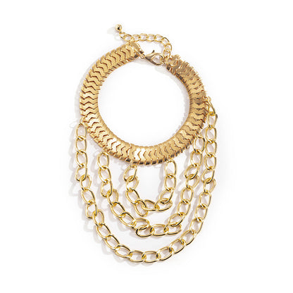 18K Gold-Plated Snake Chain Layered-Tassel Anklet, gold anklet bracelet, vintage-inspired design, detail close-up
