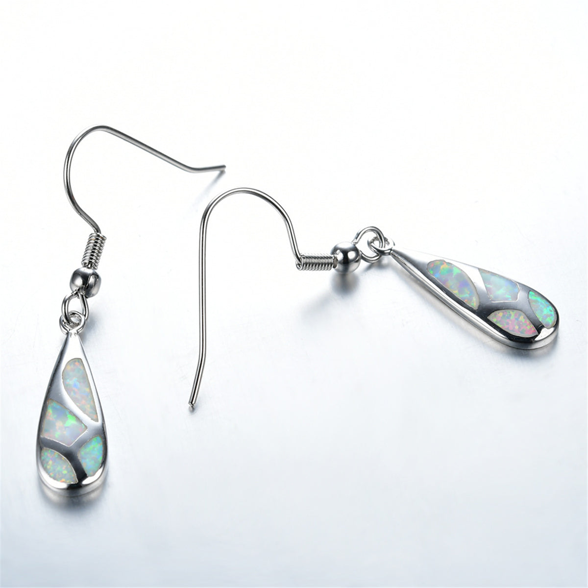 White Opal & Silver-Plated Teardrop Earrings