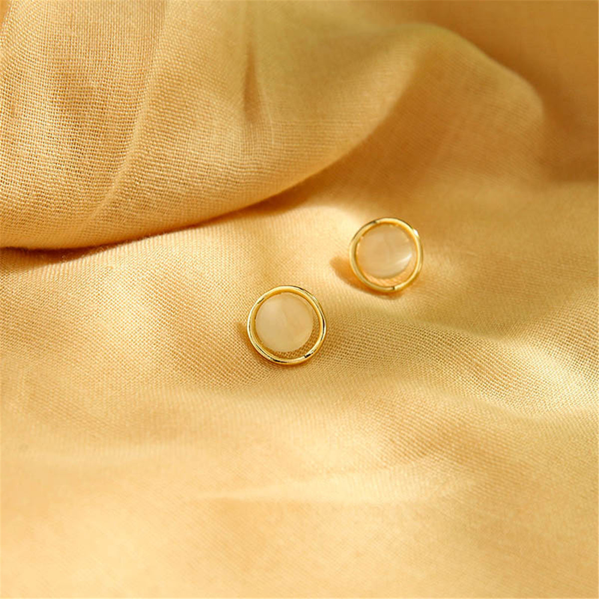 Cat's Eye and 18K Gold-Plated Stud Earrings, gold stud earrings for women, dainty minimalist design, lifestyle look