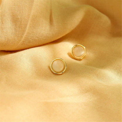 Cat's Eye and 18K Gold-Plated Stud Earrings, gold stud earrings for women, dainty minimalist design, lifestyle look