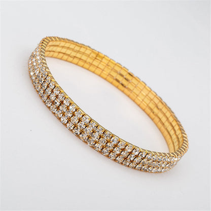 Cubic Zirconia and 18K Gold-Plated Three-Layer Stretch Anklet, gold anklet bracelet, elegant gift for her, front view