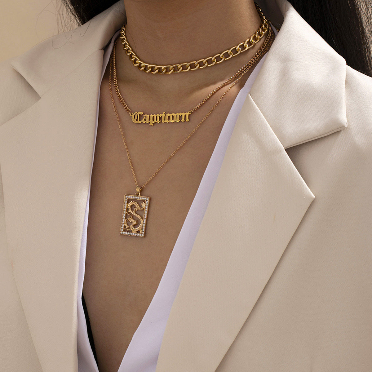Cubic Zirconia & 18K Gold-Plated 'Capricorn' Pendant Necklace Set