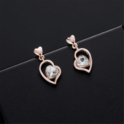 Crystal and 18K Rose Gold-Plated Heart Pendant Necklace and Earrings, rose gold drop earrings for women, side view