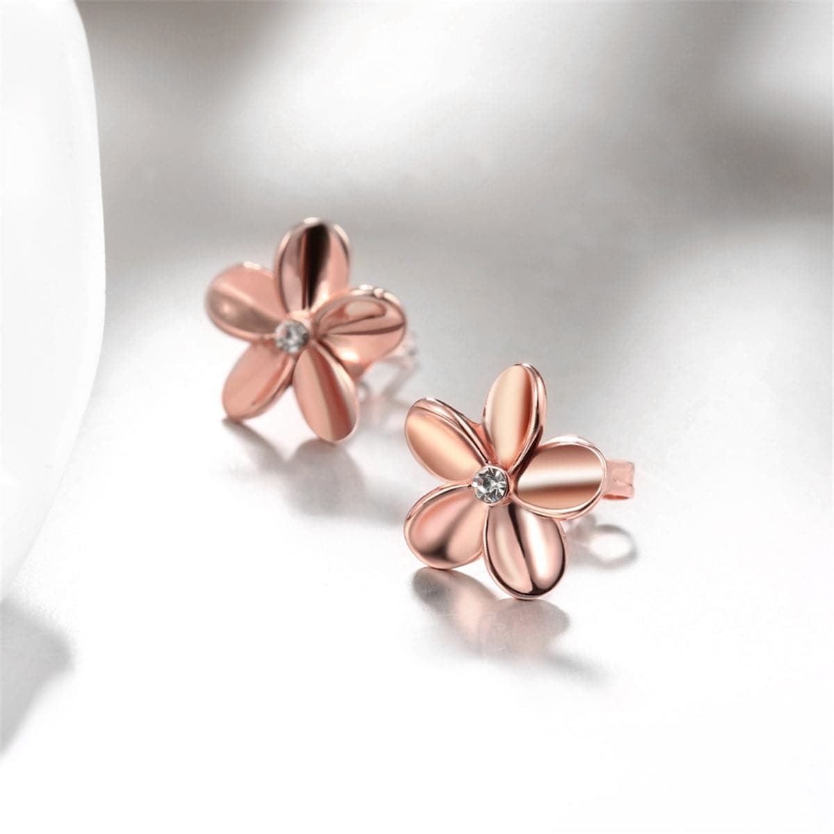 Cubic Zirconia & Rose Goldtone Floral Stud Earrings - streetregion