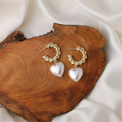 Pearl and 18K Gold-Plated Heart Drop Earrings, gold drop earrings for women, botanical inspired, lifestyle look