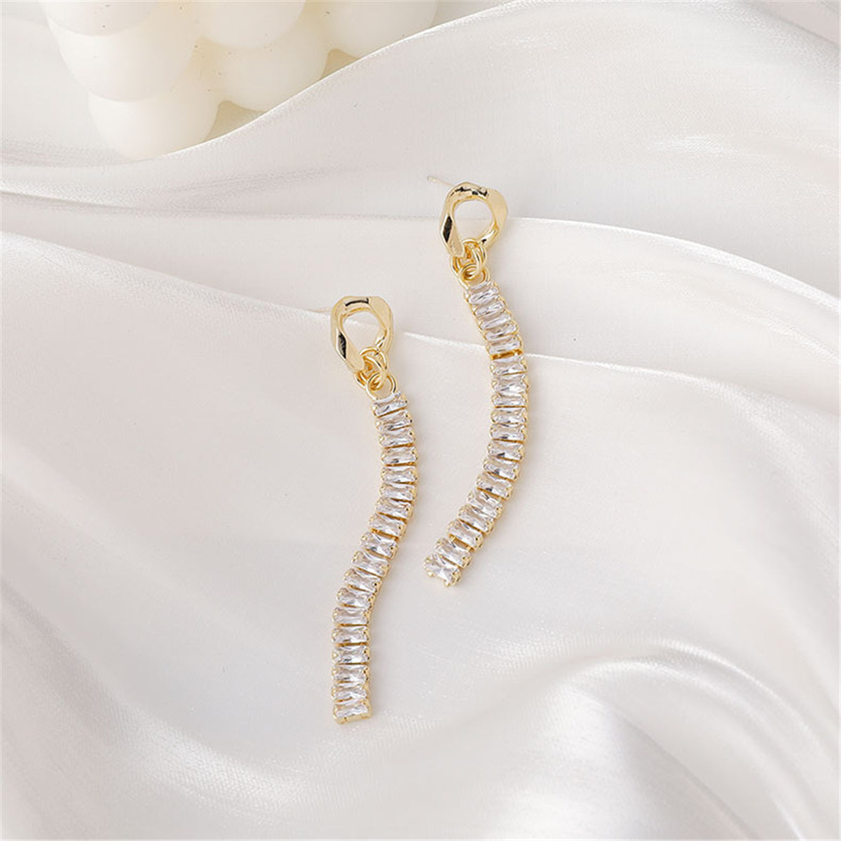 Crystal and 18K Gold-Plated Baguette-Cut Drop Earrings, gold drop earrings for women, everyday style, lifestyle look