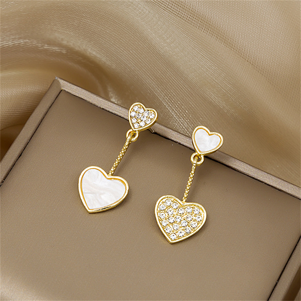 Cubic Zirconia & Shell 18K Gold-Plated Heart-Cut Drop Earrings