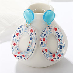 Blue & Red Acrylic Circular Floral Earrings