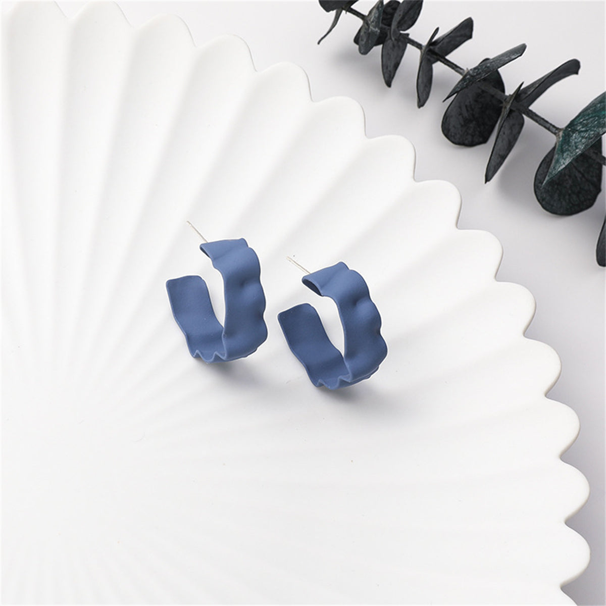 Blue Enamel and Silver-Plated Wave Huggie Earrings, silver huggie earrings, everyday style, styled look