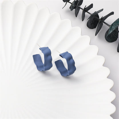 Blue Enamel and Silver-Plated Wave Huggie Earrings, silver huggie earrings, everyday style, styled look