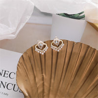 Pearl & Cubic Zirconia Heart Stud Earrings