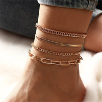 Goldtone Figaro & Snake Chain Anklet Set