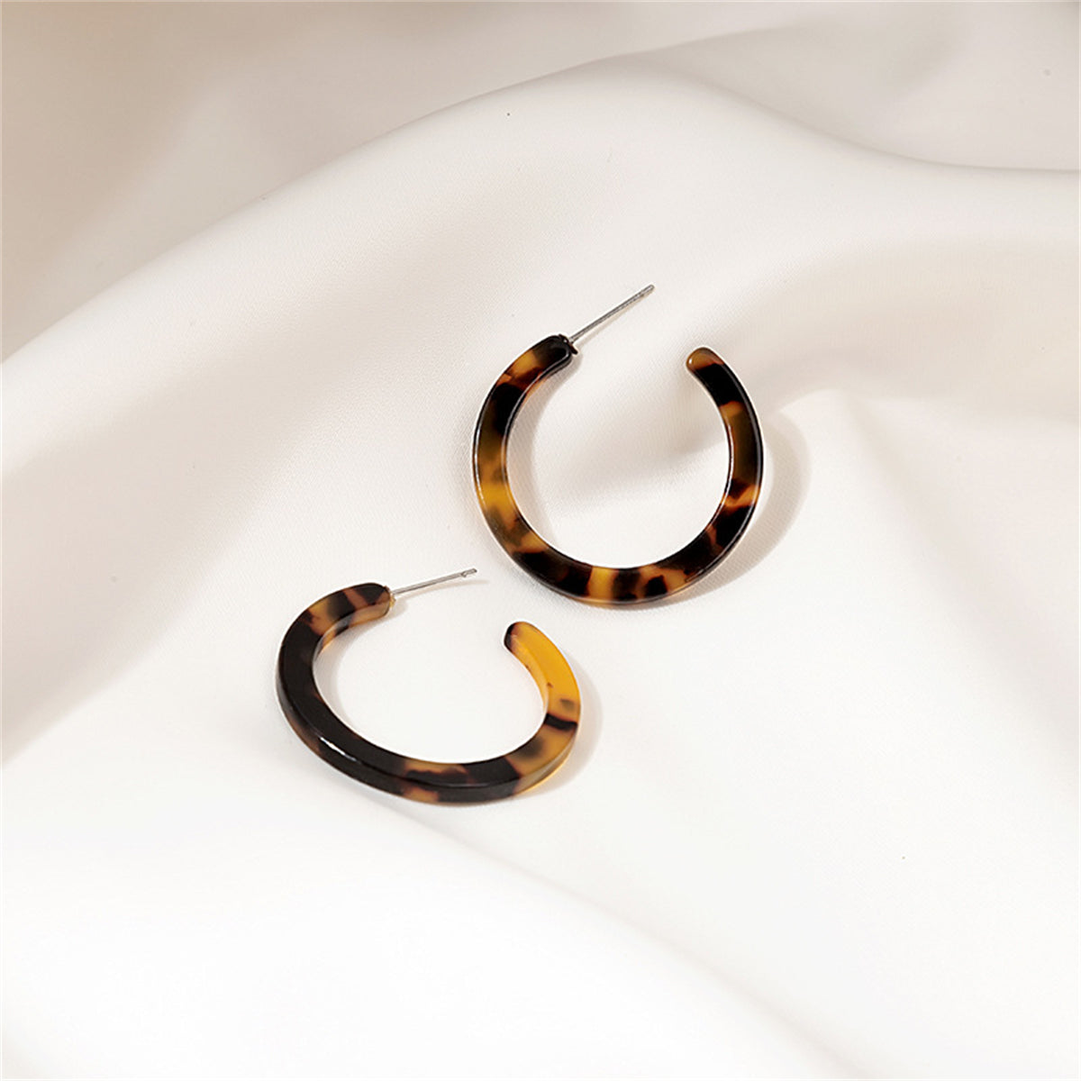 Mottled Brown Hoop Earrings, botanical inspired, styled look