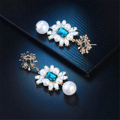 Crystal & Pearl Flower Dangle Earring