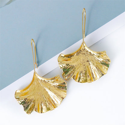 18K Gold-Plated Lotus Leaf Drop Earrings, gold drop earrings for women, botanical inspired, detail close-up
