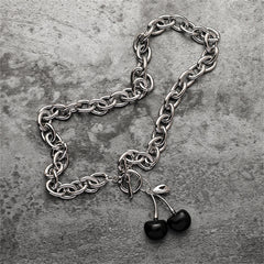 Black Enamel & Silver-Plated Cherry Pendant Toggle Necklace