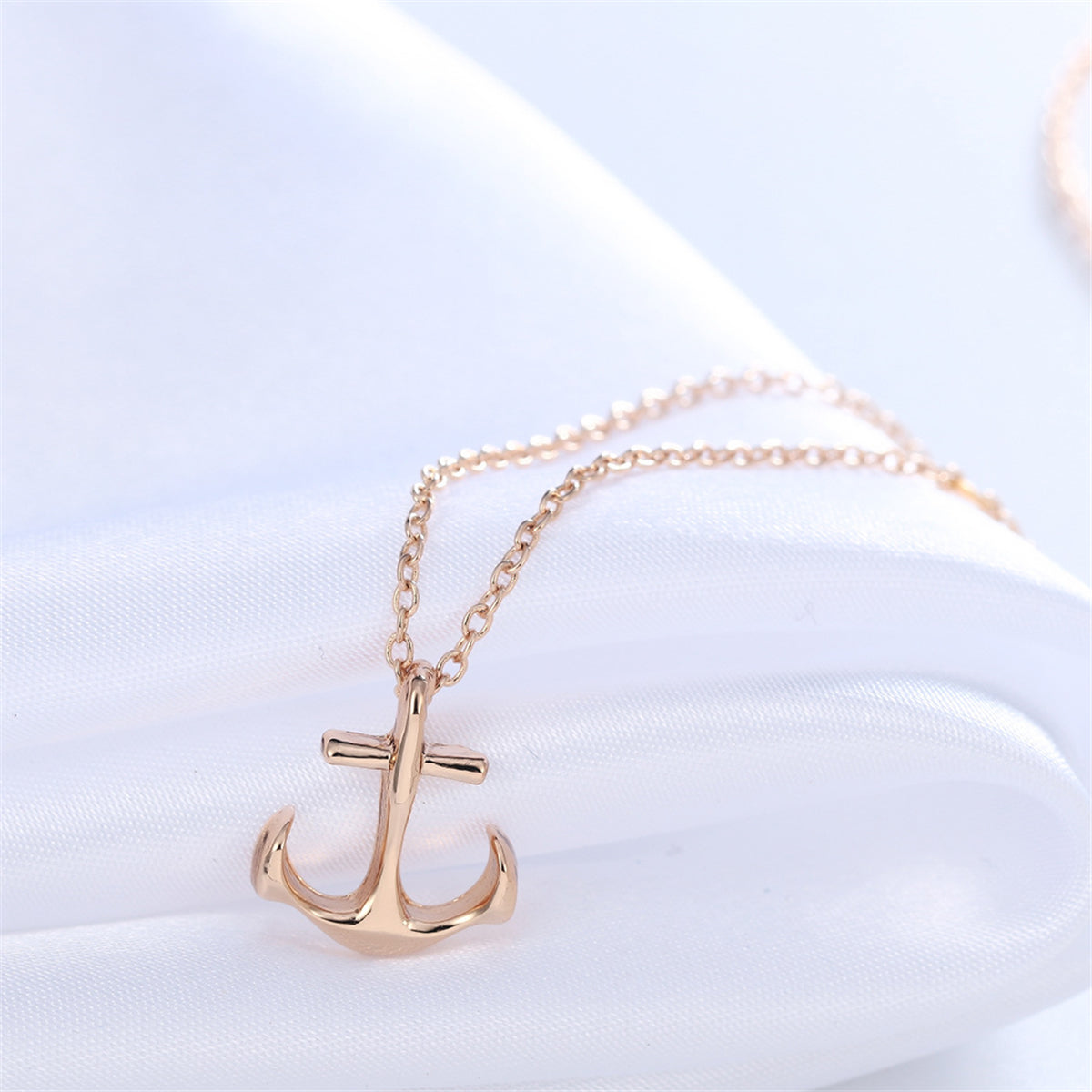 18K Gold-Plated Anchor Pendant Necklace, gold pendant necklace for women, dainty minimalist design, front view