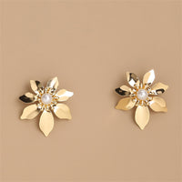 Pearl & Acrylic 18k Gold-Plated Flower Stud Earrings