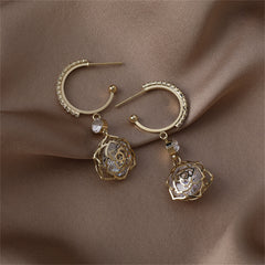 Cubic Zirconia & 18K Gold-Plated Open Rose Drop Earrings