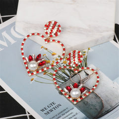 Red Crystal & Cubic Zirconia Heart Drop Earrings