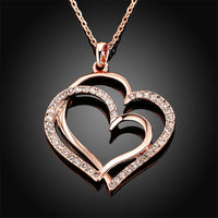Crystal & 18k Rose Gold-Plated Double-Heart Pendant Necklace - streetregion