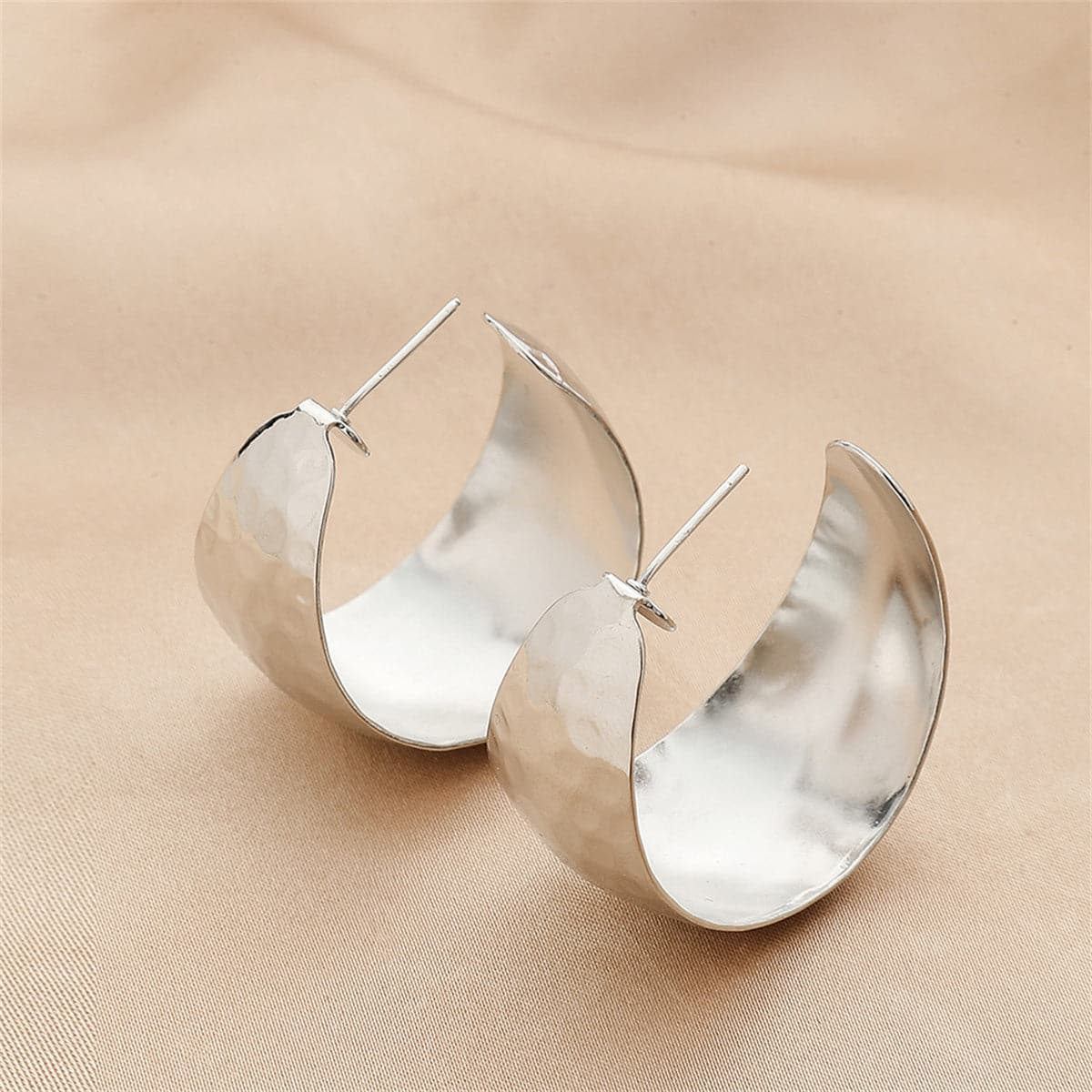 Silver-Plated Fish Scales C-Huggie Earrings, silver huggie earrings, botanical inspired, side view