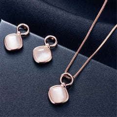 Pink & 18K Rose Gold-Plated Pendant Necklace & Drop Earrings