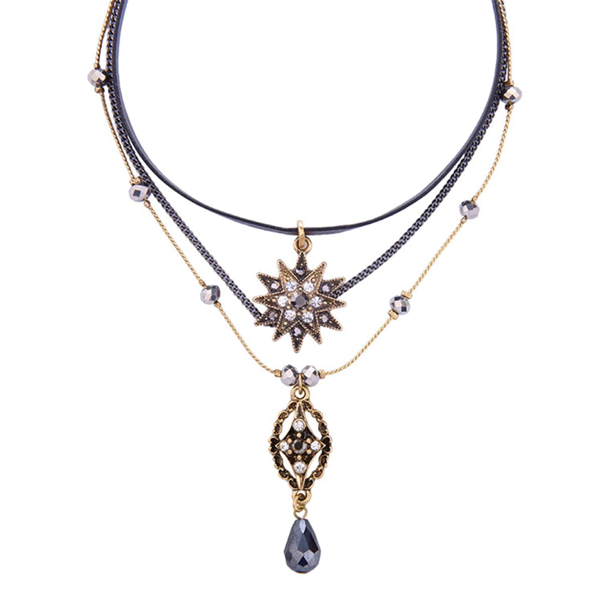 Crystal & Cubic Zirconia Sun Layered Pendant Necklace