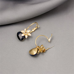 Navy Crystal & Cubic Zirconia Floral Triangle Drop Earrings