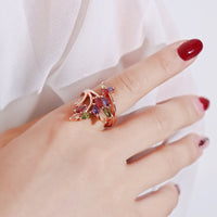 Jewel-Tone Cubic Zirconia & 18k Rose Gold-Plated Statement Ring - streetregion
