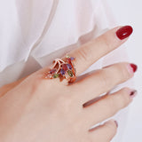 Jewel-Tone Cubic Zirconia & 18k Rose Gold-Plated Statement Ring - streetregion