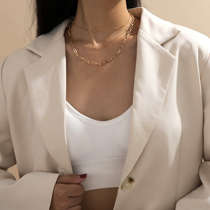 18K Gold-Plated Layered Necklace Set, jewelry gift sets for women, vintage-inspired design, side view