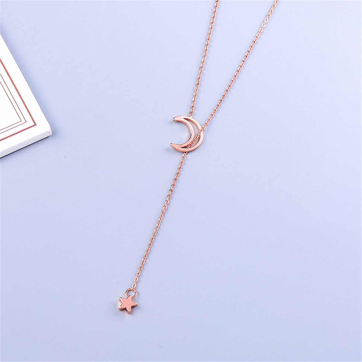 18K Rose Gold-Plated Moon and Star Pendant Necklace, rose gold pendant necklace for women, elegant gift for her, styled look