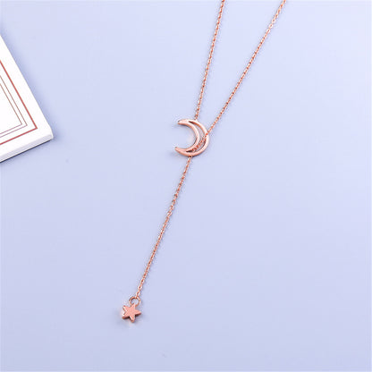 18K Rose Gold-Plated Moon and Star Pendant Necklace, rose gold pendant necklace for women, elegant gift for her, styled look
