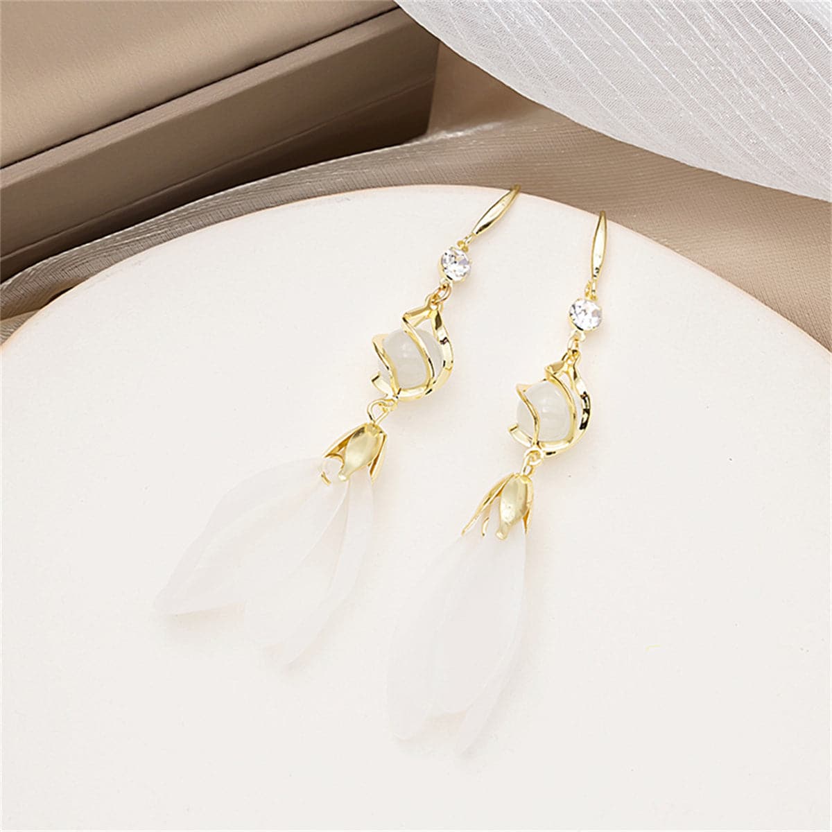 Cat-Eye and Cubic Zirconia Tiered Cage Tassel Drop Earrings, drop earrings for women, lifestyle look