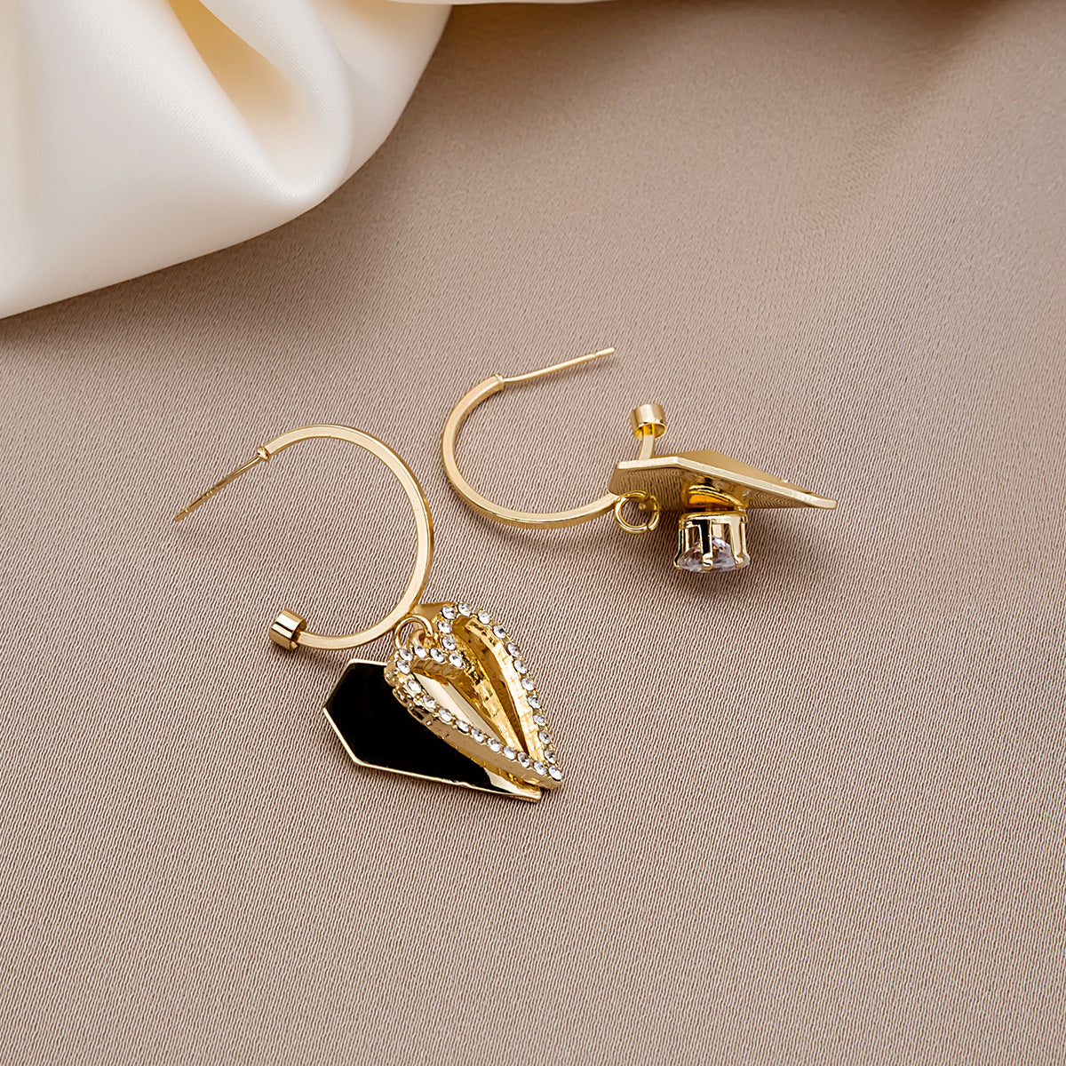 Cubic Zirconia & 18K Gold-Plated Folded Heart Drop Earrings