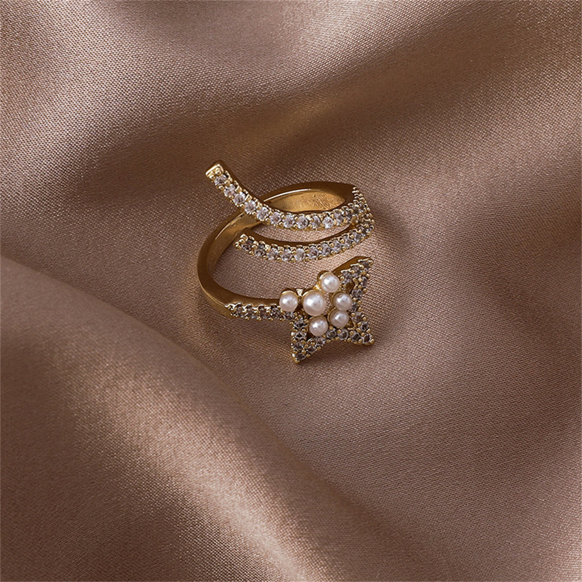 Pearl & Cubic Zirconia 18K Gold-Plated Star Bypass Ring