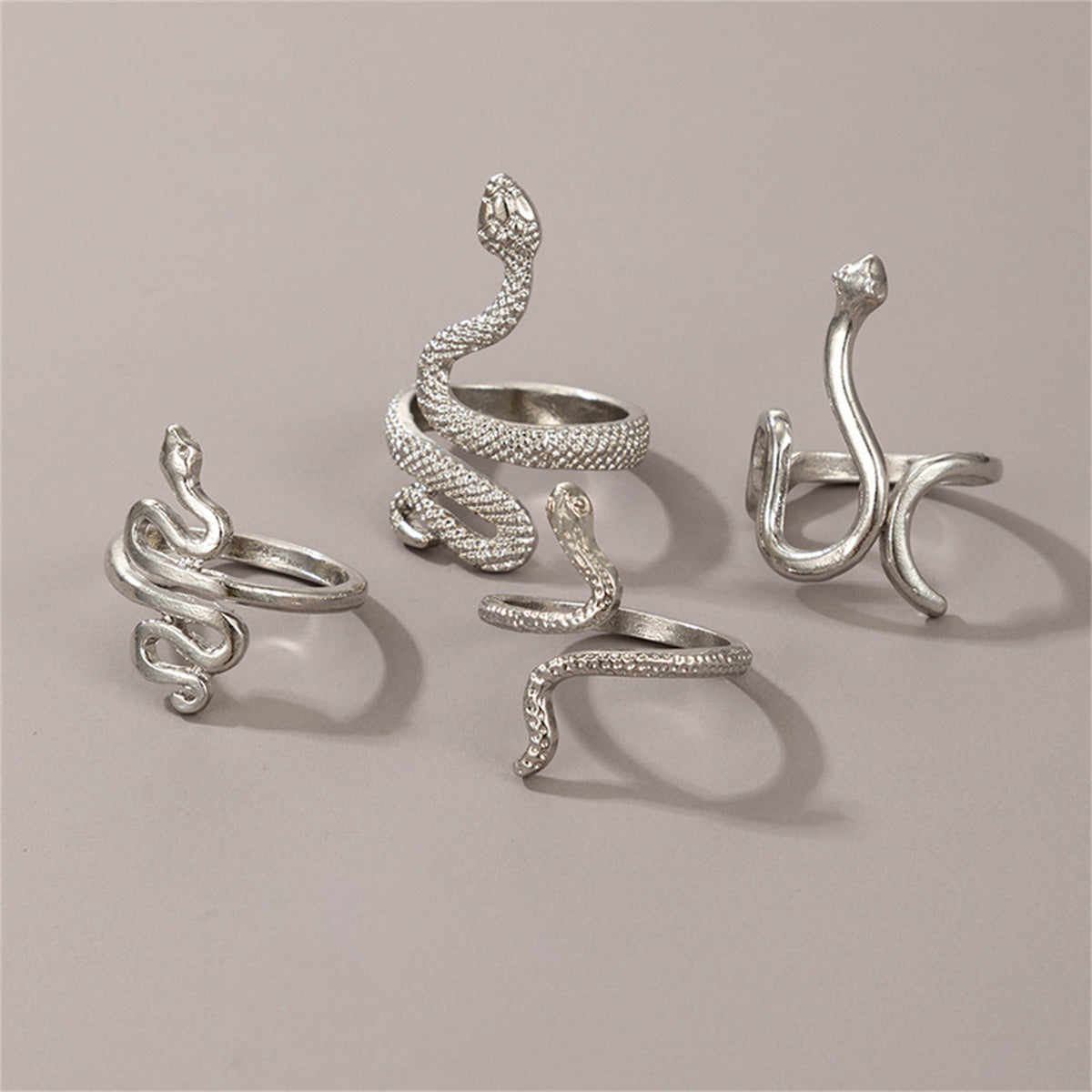 Silver-Plated Textured Snake Ring Set