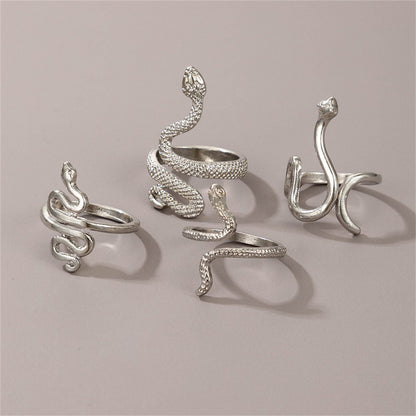 Silver-Plated Textured Snake Ring Set, silver statement rings for women, botanical inspired, lifestyle look