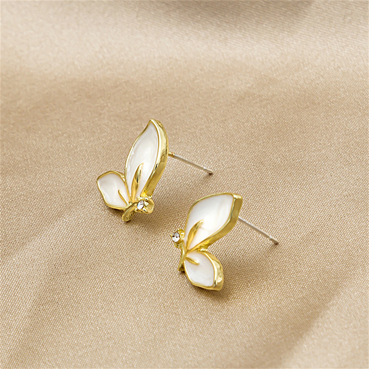 Cubic Zirconia & Enamel 18K Gold-Plated Butterfly Stud Earrings