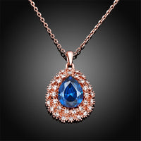 Blue Cubic Zirconia & 18k Rose Gold-Plated Teardrop Necklace - streetregion