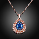 Blue Cubic Zirconia & 18k Rose Gold-Plated Teardrop Necklace - streetregion