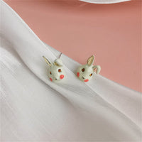 White Enamel & Goldtone Rabbit Stud Earrings